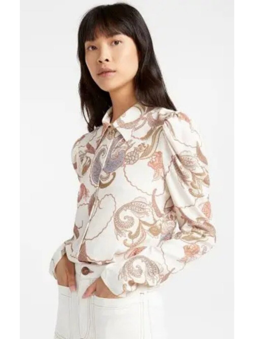 See by Chloe Paisley-Print Long-Sleeve Button-Up Blouse Multi Size 34